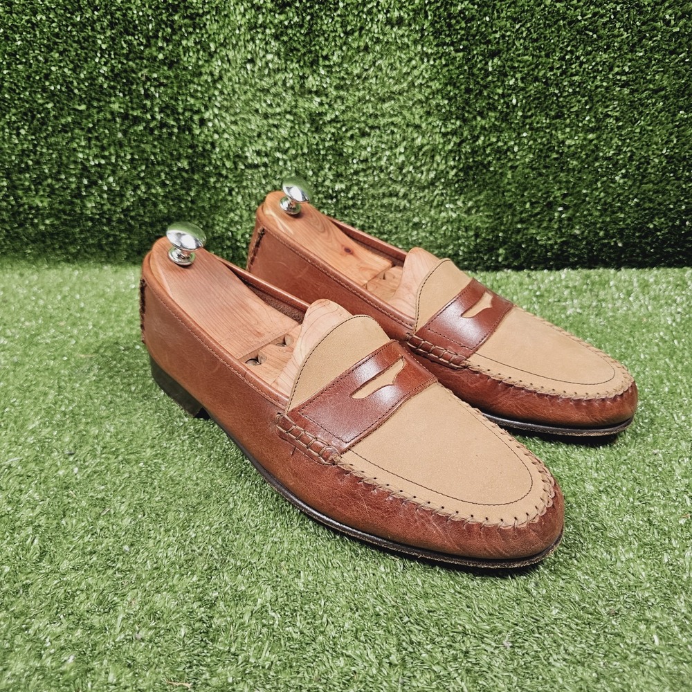 Bragano Italy Two Tone Brown Leather Slip On Penny Loafers Mens Size 11 M